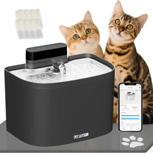 PET LAYSON Pumpless Cat Water Fountain, App Remote Control Smart Cordless Rechargeable Battery Operated, 3.6L/122oz 2.4G Wi-Fi Dog Water Dispenser