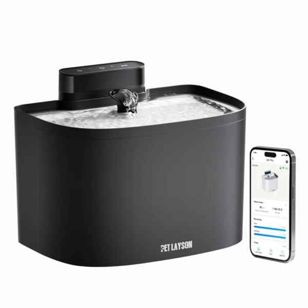 2 PET LAYSON Pumpless Cat Water Fountain, App Remote Control Smart Cordless Rechargeable Battery Operated, 3.6L/122oz 2.4G Wi-Fi Dog Water Dispenser