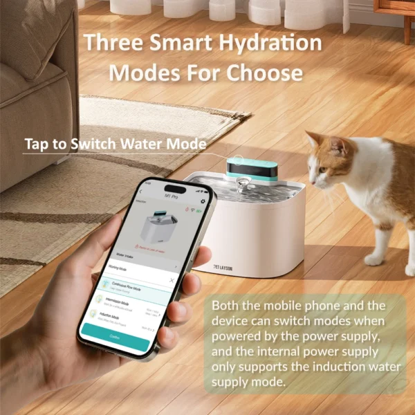 5 PET LAYSON Pumpless Cat Water Fountain, App Remote Control Smart Cordless Rechargeable Battery Operated, 3.6L/122oz 2.4G Wi-Fi Dog Water Dispenser