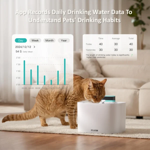 8 PET LAYSON Pumpless Cat Water Fountain, App Remote Control Smart Cordless Rechargeable Battery Operated, 3.6L/122oz 2.4G Wi-Fi Dog Water Dispenser