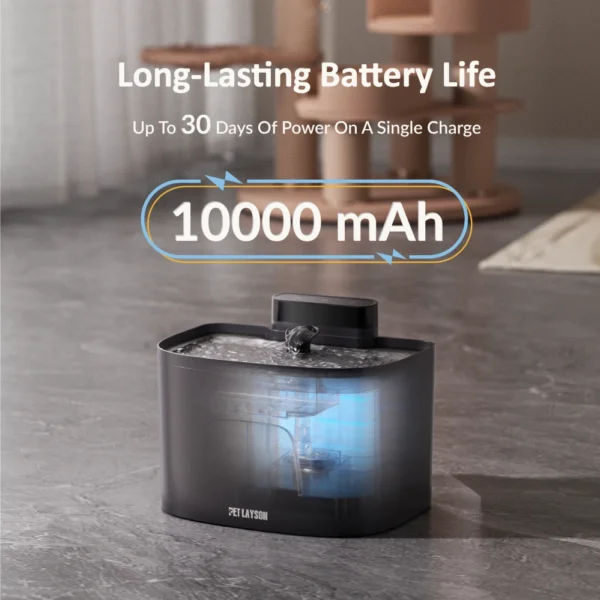 9 PET LAYSON Pumpless Cat Water Fountain, App Remote Control Smart Cordless Rechargeable Battery Operated, 3.6L/122oz 2.4G Wi-Fi Dog Water Dispenser