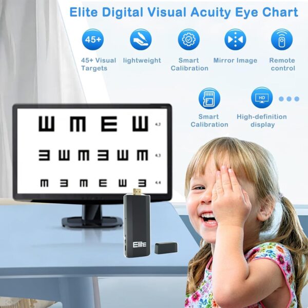 Optical Elite Digital Visual Acuity Eye Chart,4K Visual Acuity Tester for TV/Monitor, No PC Needed,Auto Randomize & Mirror Modes, Plug & Play Portable Vision Testing Kit,RF Fluorescent Remote Used