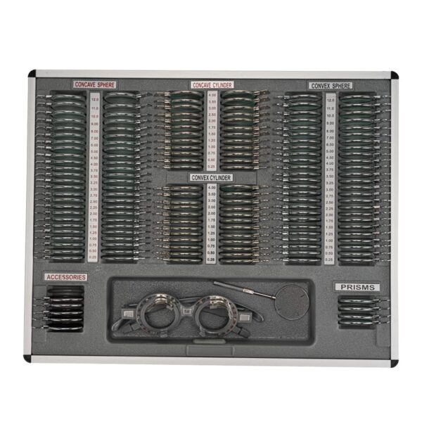 Juego de 158 lentes ópticas de prueba para carcasa de aluminio con borde metálico