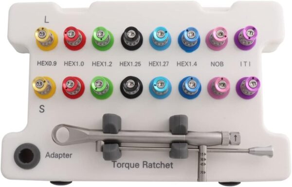 112 DENTASOP Herramienta de restauración de implantes dentales, Kit de prótesis de Colores Kit de Herramientas de reparación de implantes Universal Llave de torsión con 16Pcs Destornilladores