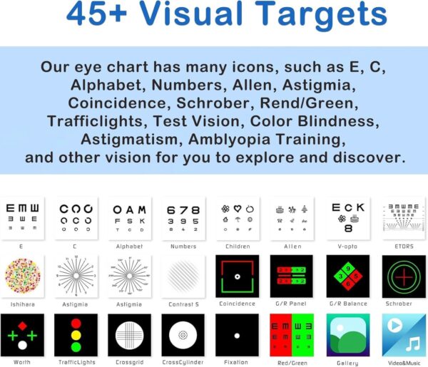 Optical Elite Digital Visual Acuity Eye Chart,4K Visual Acuity Tester for TV/Monitor, No PC Needed,Auto Randomize & Mirror Modes, Plug & Play Portable Vision Testing Kit,RF Fluorescent Remote Used