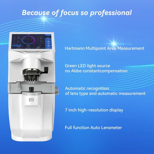 114 Focimetro de visualización, medidor de lente automático de 7 pulgadas, visualización táctil, medidor de lente automático UV, lente digital automático, lente con impresión PD, color blanco (Shipping to Mexico