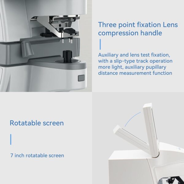 115 Focimetro de visualización, medidor de lente automático de 7 pulgadas, visualización táctil, medidor de lente automático UV, lente digital automático, lente con impresión PD, color blanco (Shipping to Mexico