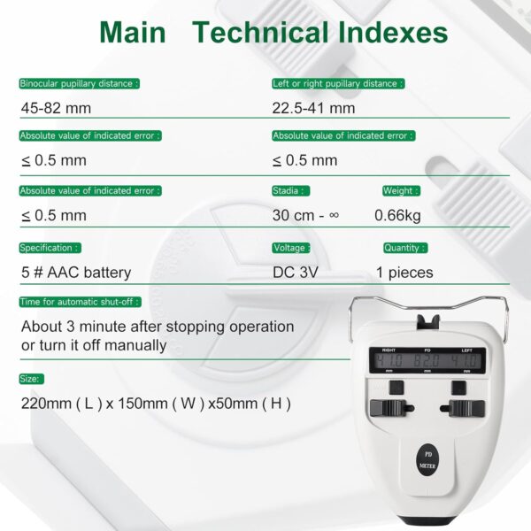 116 Medidor óptico digital de distancia pupilar LED, medidor de Pd, pupilómetro, herramienta de medición de distancia interpupilar, equipo oftálmico con visualización LCD óptico Pd Pds (batería