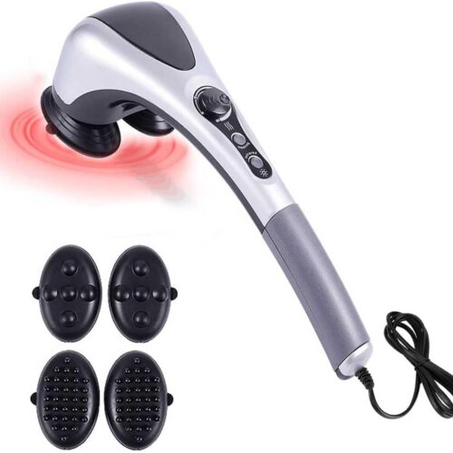 Masajeador Eléctrico, 4 Cabezal Infrarrojo Masajeador, Masajeador de Mano Eléctrico para Masaje Cintura Cuello Piernas y Espalda con Calor, Doble Cabezal, para Aliviar el Dolor