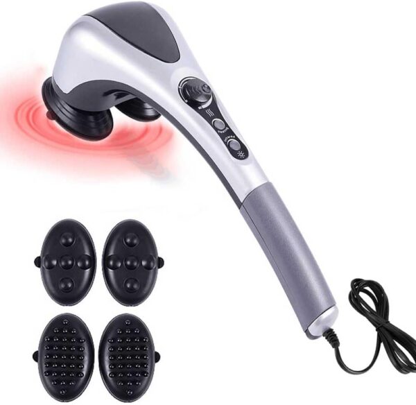 12 Masajeador Eléctrico, 4 Cabezal Infrarrojo Masajeador, Masajeador de Mano Eléctrico para Masaje Cintura Cuello Piernas y Espalda con Calor, Doble Cabezal, para Aliviar el Dolor