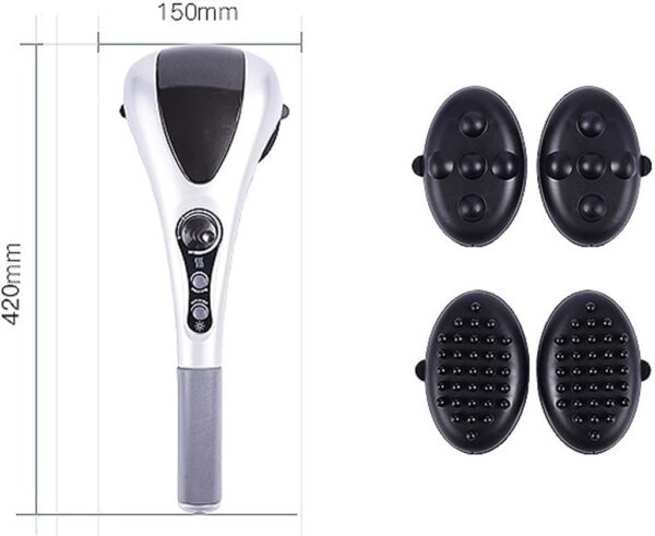 14 Masajeador Eléctrico, 4 Cabezal Infrarrojo Masajeador, Masajeador de Mano Eléctrico para Masaje Cintura Cuello Piernas y Espalda con Calor, Doble Cabezal, para Aliviar el Dolor