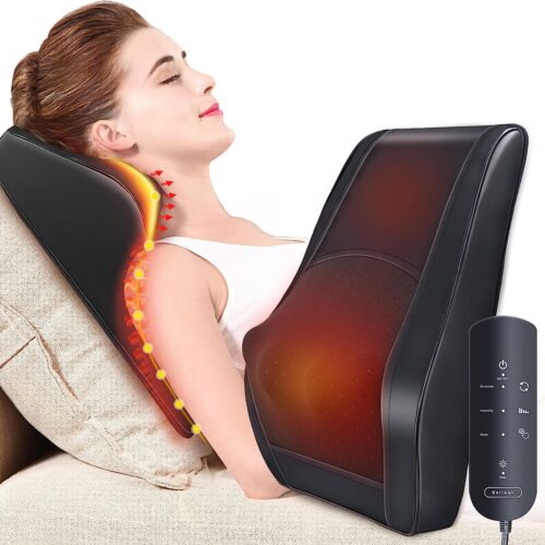 Masajeador Espalda con Calor, Masajeadores para Cuello y Espalda,Almohada de Masaje para Aliviar el Dolor,Masajeador Eléctrico y Masajeador de Amasado de Tejido 3D para Aliviar el dolor