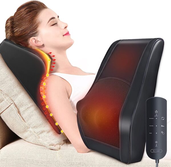 1A Masajeador Espalda con Calor, Masajeadores para Cuello y Espalda,Almohada de Masaje para Aliviar el Dolor,Masajeador Eléctrico y Masajeador de Amasado de Tejido 3D para Aliviar el dolor